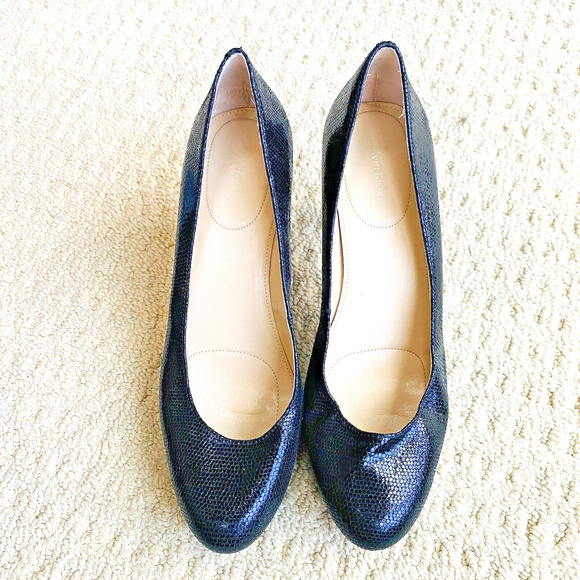 Calvin Klein 'Odette' Black High Heel Platform Pump Faux Snakeskin Texture Shoes - Picture 3 of 12